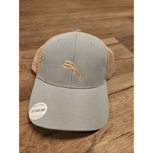 Tommy Bahama Mens Tip Your Cap Steel Blue/Tan Adjustable Snapback‎ Mesh Back Hat
